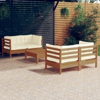 vidaXL 5 Piece Patio Lounge Set with Cream Cushions Pinewood