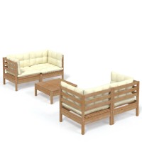 vidaXL 5 Piece Patio Lounge Set with Cream Cushions Pinewood