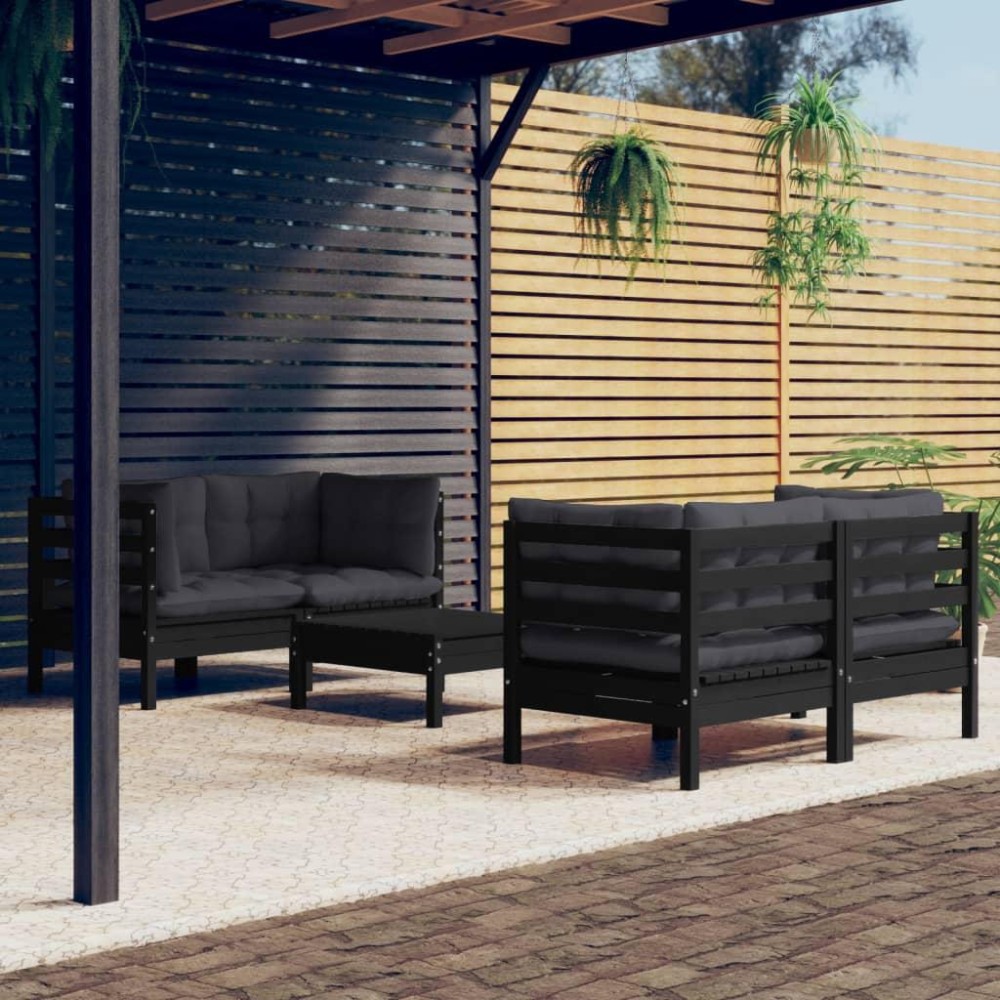 vidaXL 5 Piece Patio Lounge Set with Anthracite Cushions Pinewood