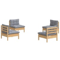 vidaXL 4 Piece Patio Lounge Set with Gray Cushions Pinewood