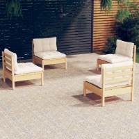 vidaXL 4 Piece Patio Lounge Set with Cream Cushions Pinewood