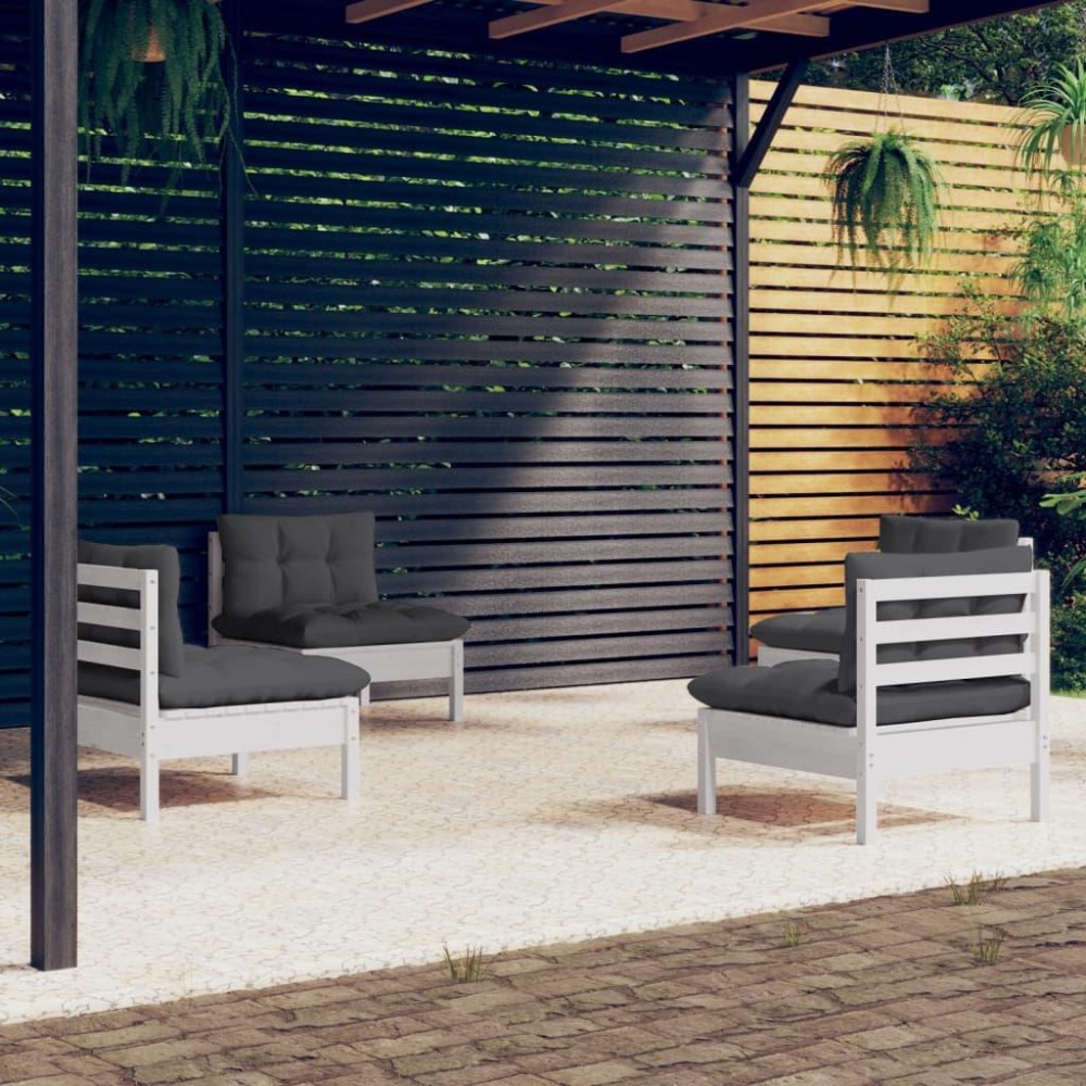 vidaXL 4 Piece Patio Lounge Set with Anthracite Cushions Pinewood