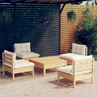 vidaXL 5 Piece Patio Lounge Set with Cream Cushions Pinewood