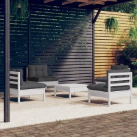 vidaXL 5 Piece Patio Lounge Set with Anthracite Cushions Pinewood