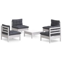 vidaXL 5 Piece Patio Lounge Set with Anthracite Cushions Pinewood