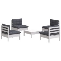 vidaXL 5 Piece Patio Lounge Set with Anthracite Cushions Pinewood