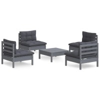 vidaXL 5 Piece Patio Lounge Set with Anthracite Cushions Pinewood