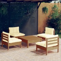 vidaXL 5 Piece Patio Lounge Set with Cream Cushions Pinewood