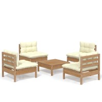 vidaXL 5 Piece Patio Lounge Set with Cream Cushions Pinewood