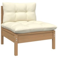 vidaXL 5 Piece Patio Lounge Set with Cream Cushions Pinewood