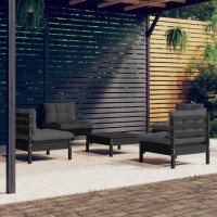 vidaXL 5 Piece Patio Lounge Set with Anthracite Cushions Pinewood