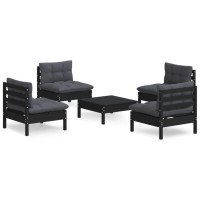 vidaXL 5 Piece Patio Lounge Set with Anthracite Cushions Pinewood