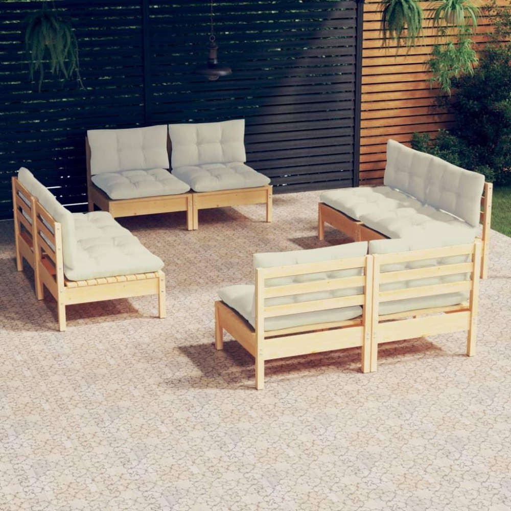 vidaXL 8 Piece Patio Lounge Set with Cream Cushions Pinewood