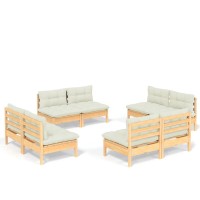 vidaXL 8 Piece Patio Lounge Set with Cream Cushions Pinewood