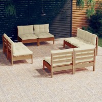 vidaXL 8 Piece Patio Lounge Set with Cream Cushions Pinewood