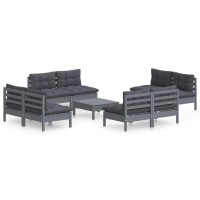 vidaXL 9 Piece Patio Lounge Set with Anthracite Cushions Pinewood