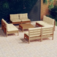 vidaXL 9 Piece Patio Lounge Set with Cream Cushions Pinewood