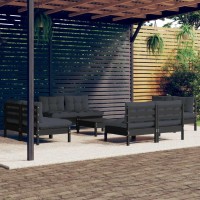 vidaXL 9 Piece Patio Lounge Set with Anthracite Cushions Pinewood