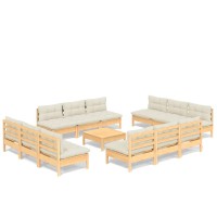 vidaXL 13 Piece Patio Lounge Set with Cream Cushions Pinewood