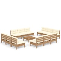 vidaXL 13 Piece Patio Lounge Set with Cream Cushions Pinewood