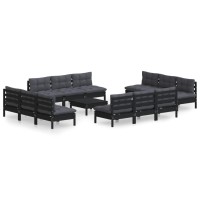 vidaXL 13 Piece Patio Lounge Set with Anthracite Cushions Pinewood