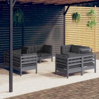 vidaXL 8 Piece Patio Lounge Set with Anthracite Cushions Pinewood