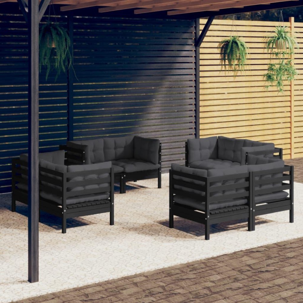 vidaXL 8 Piece Patio Lounge Set with Anthracite Cushions Pinewood