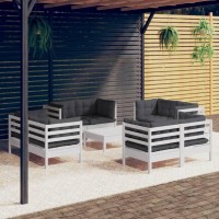 vidaXL 9 Piece Patio Lounge Set with Anthracite Cushions Pinewood