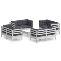 vidaXL 9 Piece Patio Lounge Set with Anthracite Cushions Pinewood