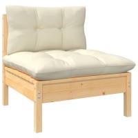 vidaXL 3-Seater Patio Sofa with Cream Cushions Solid Pinewood