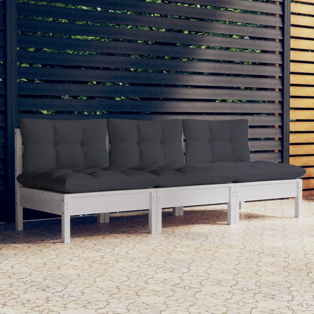 vidaXL 3-Seater Patio Sofa with Anthracite Cushions Solid Pinewood