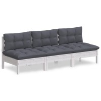 vidaXL 3-Seater Patio Sofa with Anthracite Cushions Solid Pinewood