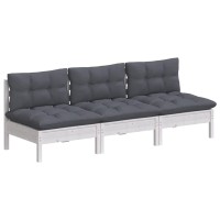 vidaXL 3-Seater Patio Sofa with Anthracite Cushions Solid Pinewood