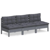 vidaXL 3-Seater Patio Sofa with Anthracite Cushions Solid Pinewood