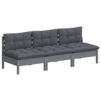 vidaXL 3-Seater Patio Sofa with Anthracite Cushions Solid Pinewood