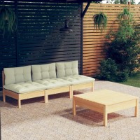 vidaXL 4 Piece Patio Lounge Set with Cream Cushions Pinewood