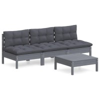 vidaXL 4 Piece Patio Lounge Set with Anthracite Cushions Pinewood