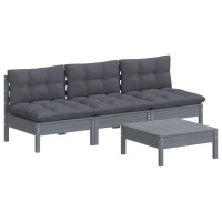 vidaXL 4 Piece Patio Lounge Set with Anthracite Cushions Pinewood