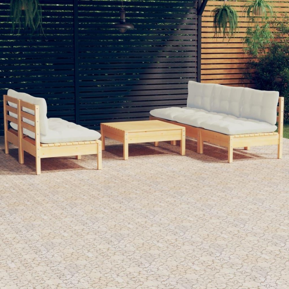 vidaXL 6 Piece Patio Lounge Set with Cream Cushions Pinewood