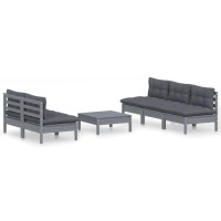 vidaXL 6 Piece Patio Lounge Set with Anthracite Cushions Pinewood