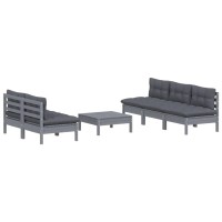 vidaXL 6 Piece Patio Lounge Set with Anthracite Cushions Pinewood