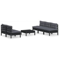 vidaXL 6 Piece Patio Lounge Set with Anthracite Cushions Pinewood