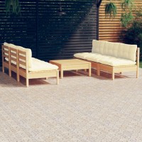 vidaXL 7 Piece Patio Lounge Set with Cream Cushions Pinewood