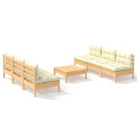 vidaXL 7 Piece Patio Lounge Set with Cream Cushions Pinewood