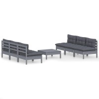 vidaXL 7 Piece Patio Lounge Set with Anthracite Cushions Pinewood