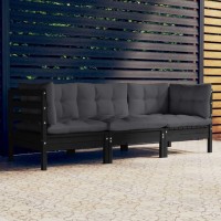 vidaXL 3-Seater Patio Sofa with Anthracite Cushions Solid Pinewood