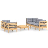 vidaXL 6 Piece Patio Lounge Set with Gray Cushions Pinewood