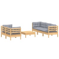 vidaXL 6 Piece Patio Lounge Set with Gray Cushions Pinewood