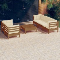 vidaXL 6 Piece Patio Lounge Set with Cream Cushions Pinewood