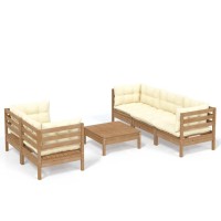 vidaXL 6 Piece Patio Lounge Set with Cream Cushions Pinewood